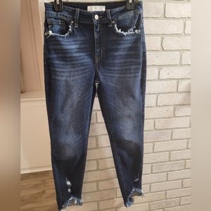 "KanCan" women's skinny jeans, Size: 7, frayed detail, dark blue wash